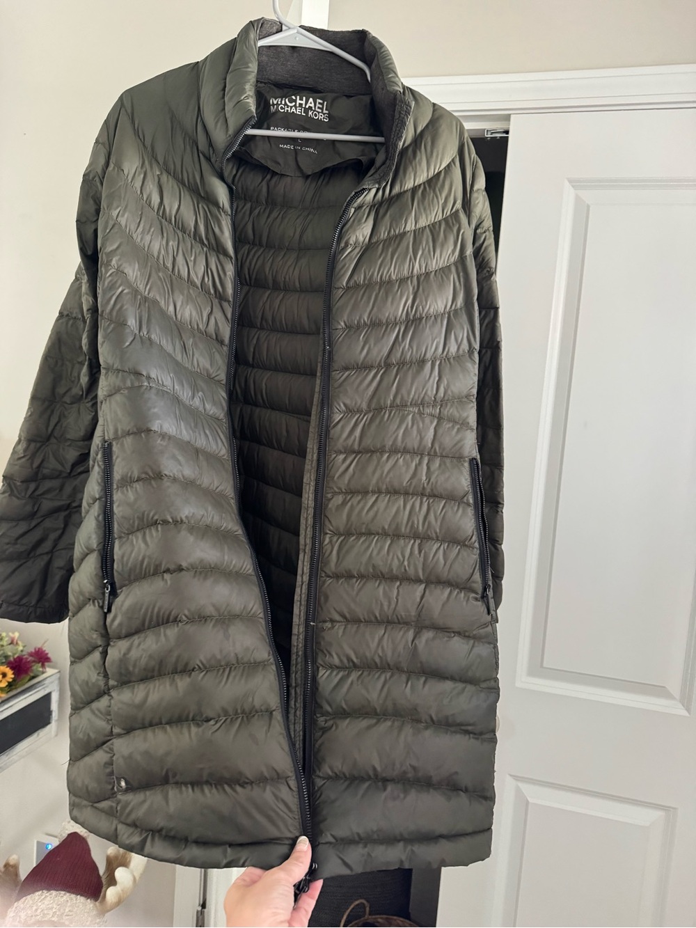 MICHAEL Michael Kors Olive Green Quilted Long Puffer Coat